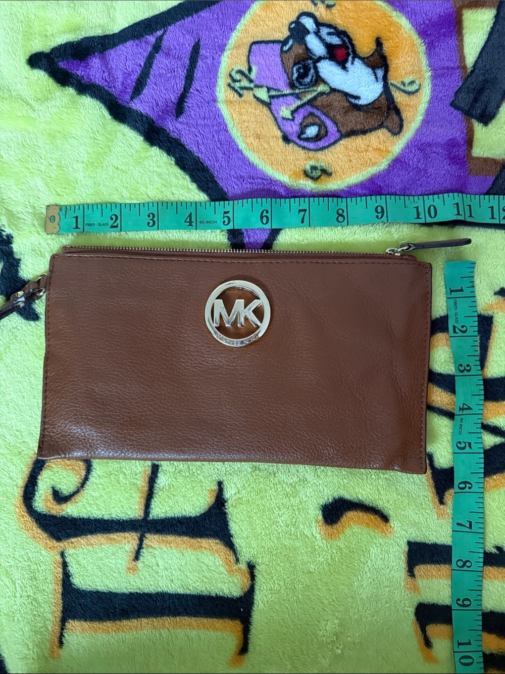 Michael Kors Brown Leather Wristlet with MK Medallion